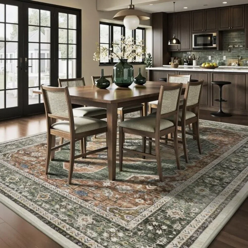 New 5x7 Sage Green Area Rug, Washable Vintage Non-Slip Carpet for Home Decor